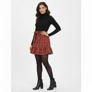 ALYA Plaid Ruffle Mini Skirt – Red Tartan – Size Small